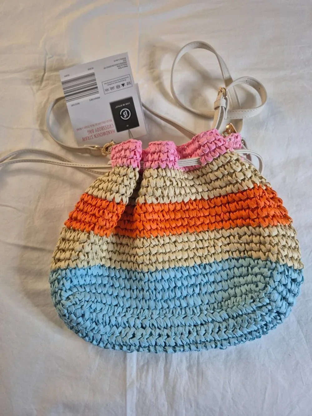 HandWoven Straw Crossbody Bag Natural Beaded - LIVE IN STYLE, NEW